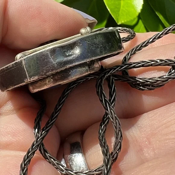 VINTAGE 925 STERLING ARTISAN PENDANT CHAI NECKLACE GEMSTONES INLAID PIN BROOCH - Picture 3 of 16